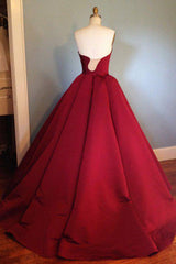 satin long prom dress, burgundy evening dress,BH91174