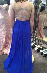 royal blue evening Dress,chiffon Prom Dress,beaded prom dress,long prom dress,charming evening dress,BD2965