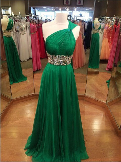 green Prom Dresses,long prom dress,one shoulder prom Dress,formal prom dress,charming prom gown,BD2980