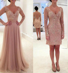 Dusty pink Prom Dress,Detachable Prom Dress,Charming Prom Dress,Long sleeves prom dress,Party dress,BD113