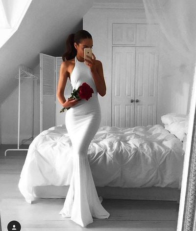 Mermaid Prom Dresses,Sexy Prom Dress,Sleeveless Prom Dress,High Quality Prom Dress,White Prom Dress,PD0055