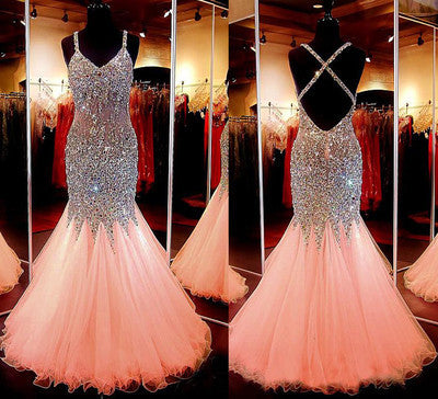 Charming Prom Dress, Rhinestone Prom Dress, Backless Prom Dress,Evening Dress,BD111