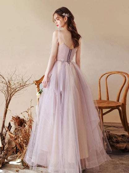 Unique tulle A line long prom dress, tulle formal dress,BD22261