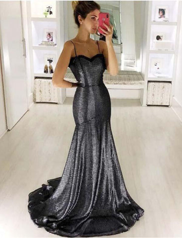 Mermaid Spaghetti Straps Sequined Prom Dress Long Evening Gown, BH91242