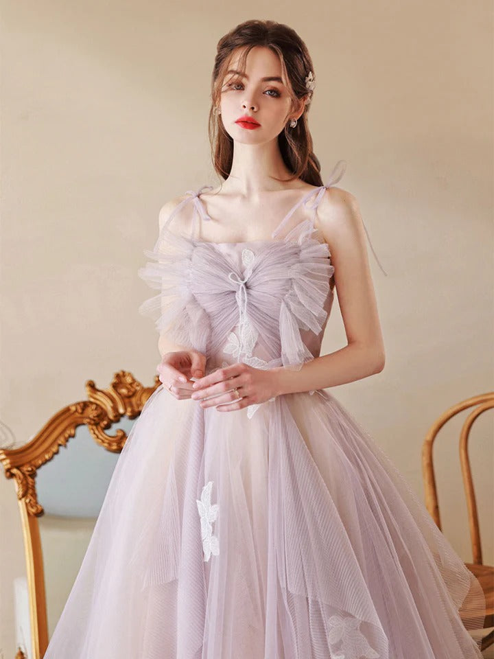 Unique tulle A line long prom dress, tulle formal dress,BD22261