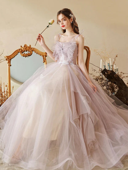 Unique tulle A line long prom dress, tulle formal dress,BD22261