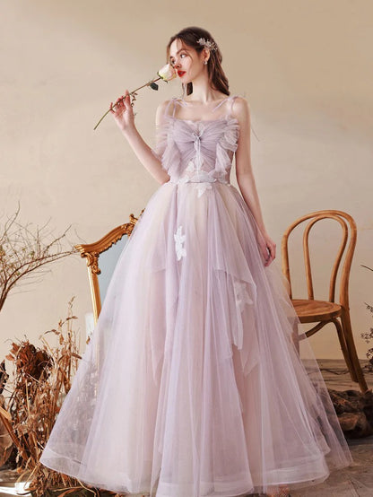 Unique tulle A line long prom dress, tulle formal dress,BD22261