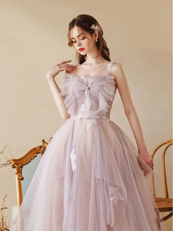 Unique tulle A line long prom dress, tulle formal dress,BD22261