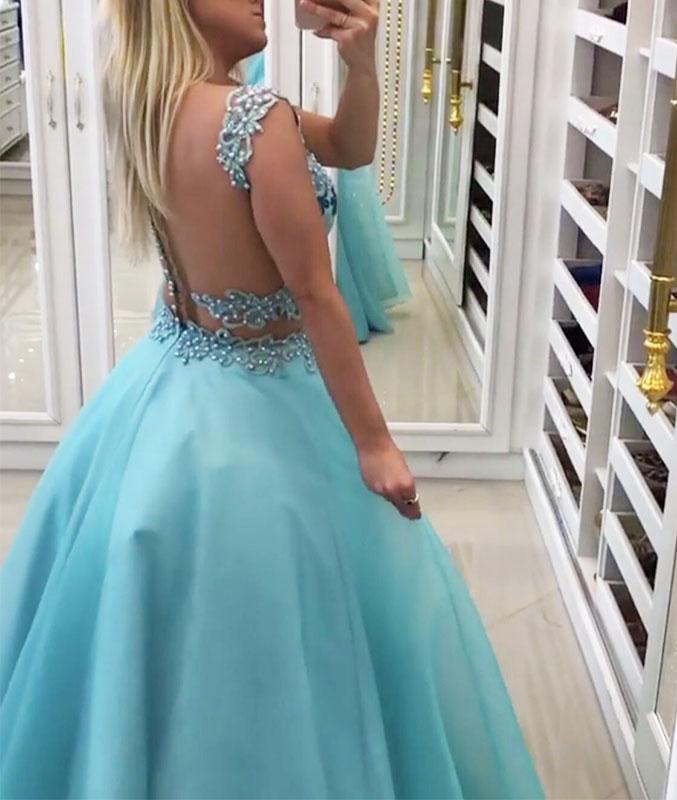 Blue Sweetheart Two Pieces Long Prom Dresses, Blue Prom Dresses,PD4558942