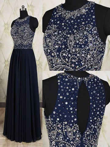 dark navy Prom Dresses,long prom dress,charming prom Dress,beaded prom dress,BD2804