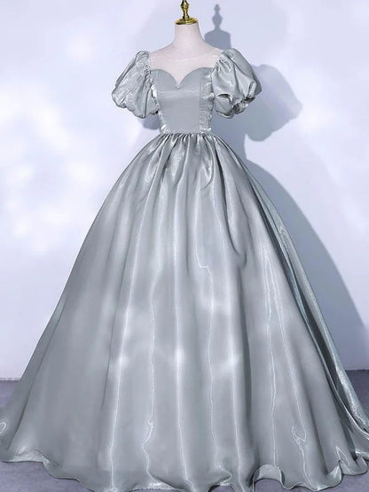 Gray satin long prom dress, gray sweet 16 dress,BD22254