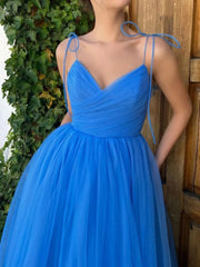 Simple blue tulle short prom dress blue tulle formal dress,BD22212