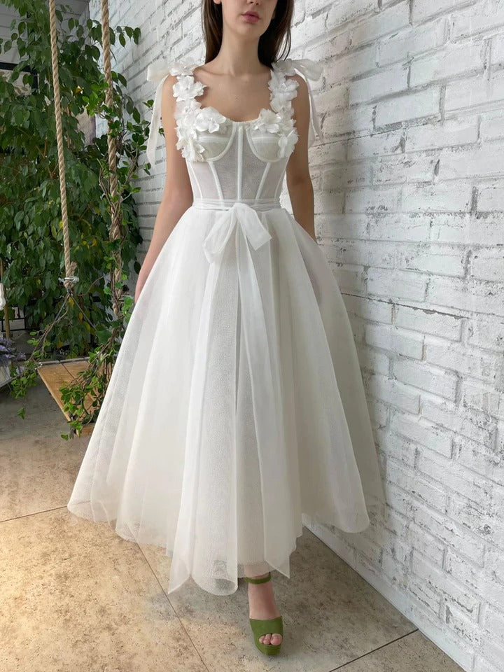 Aline tea length ivory prom dress, tea length formal ivory cocktail dress,BD22205