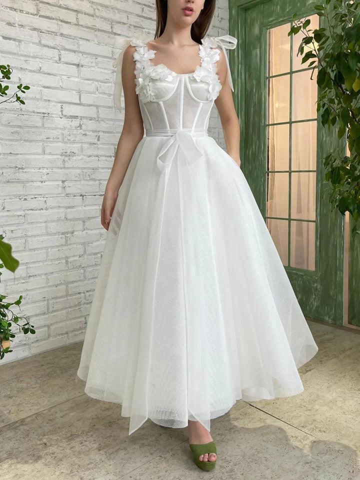 Aline tea length ivory prom dress, tea length formal ivory cocktail dress,BD22205