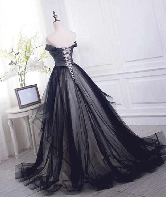 Simple Black Sweetheart Tulle Long Prom Dresses, Black Evening Dresses,PD4558952