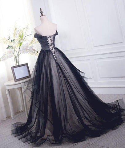 Simple Black Sweetheart Tulle Long Prom Dresses, Black Evening Dresses,PD4558952