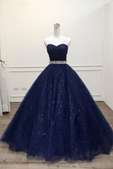 dazzling navy blue sweetheart long prom dress 2019 ball gown,HO158