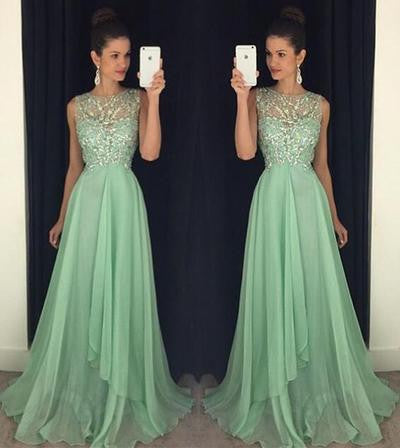 Mint green Prom Dress, Charming Prom Dress, Chiffon Prom Dress,Evening Dress,BD109