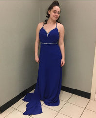 Spaghetti Straps Navy Blue Long Prom Dress,BH91181