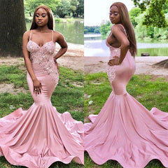 Pink Mermaid Lace Appliques Prom Dress, BH91268