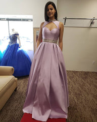 A-Line Sweetheart Satin Prom Dress with Beading, BH91298