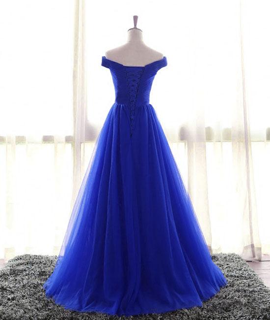 Simple Sweetheart Tulle Blue Long Prom Dresses, Blue Evening Dresses,PD4558954