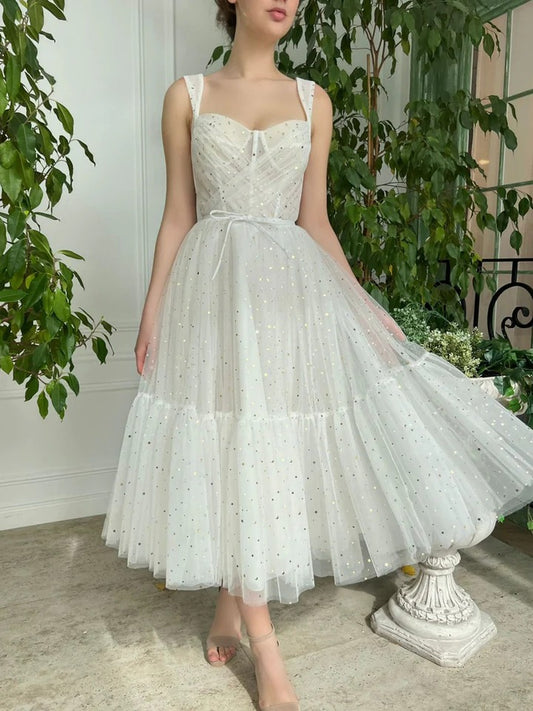 ivory sweetheart neck tea length prom dress ivory formal dress,BD22214