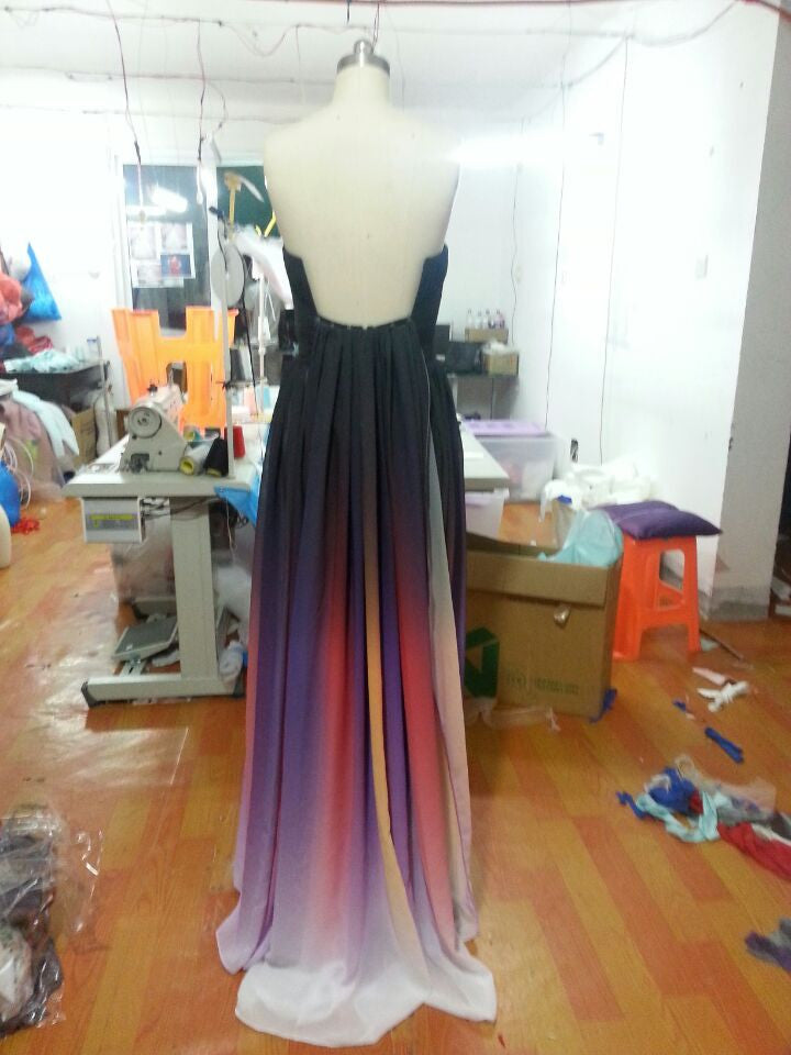 Chiffon prom dress,long Prom Dress,evening gown,gradient evening gown,strapless prom gown,BD1006