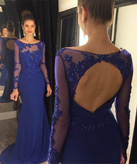 Royal blue Prom Dresses,long sleeves Prom Dress,Long Prom dress,formal prom Dress,Evening Dress,BD411