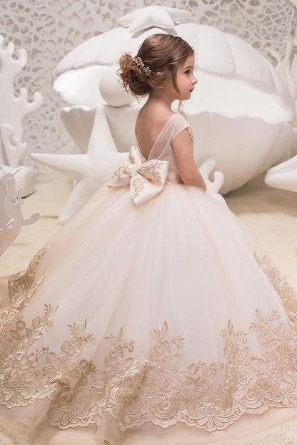 Long Ivory Flower Girl Dresses, Cheap Little Girl Dresses, Girl's Birthday Party Dresses, FD006