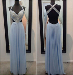 Dusty blue prom dress,sexy backless prom dress, cheap prom dress,Long prom dress,BD090