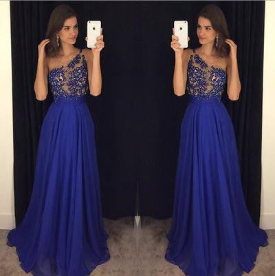 One-shoulder Prom Dresses,Gorgeous  Prom Dress,A-line Prom Dresses,Royal Blue Prom Dress,Cheap Prom Dresses,PD00117