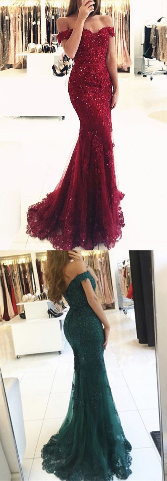 Off Shoulder Dark Red Lace Beaded Evening Mermaid Prom Dresses, Long Sexy Party Prom Dress, Custom Long Prom Dresses, Cheap Formal Prom Dresses,BD62354