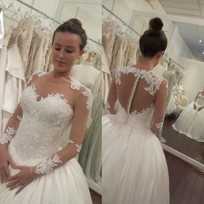 Elegant Wedding Dress,white Wedding Dresses,Long Sleeve wedding Dress,See-through Wedding Dresses,Cheap Wedding Dress,PD00129