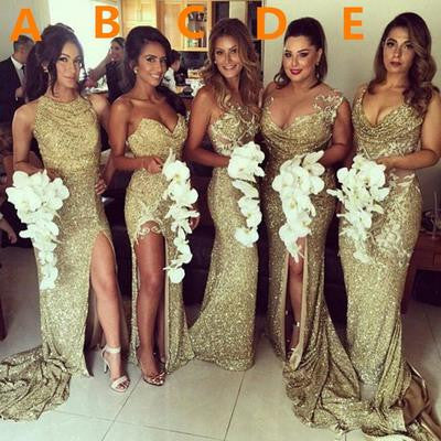 Gold sequin bridesmaid dress,long bridesmaid dress,Mismatched bridesmaid dress,Glittery bridesmaid dress,BD065