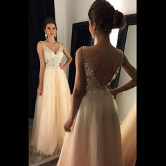 blush pink prom dress,long Prom Dress,v-neck evening gown,beaded evening gown,tulle prom gown,BD1008