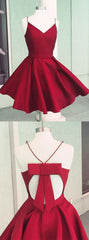 Short Satin V Neck Bow Back Homecoming Dresses ,BD45642