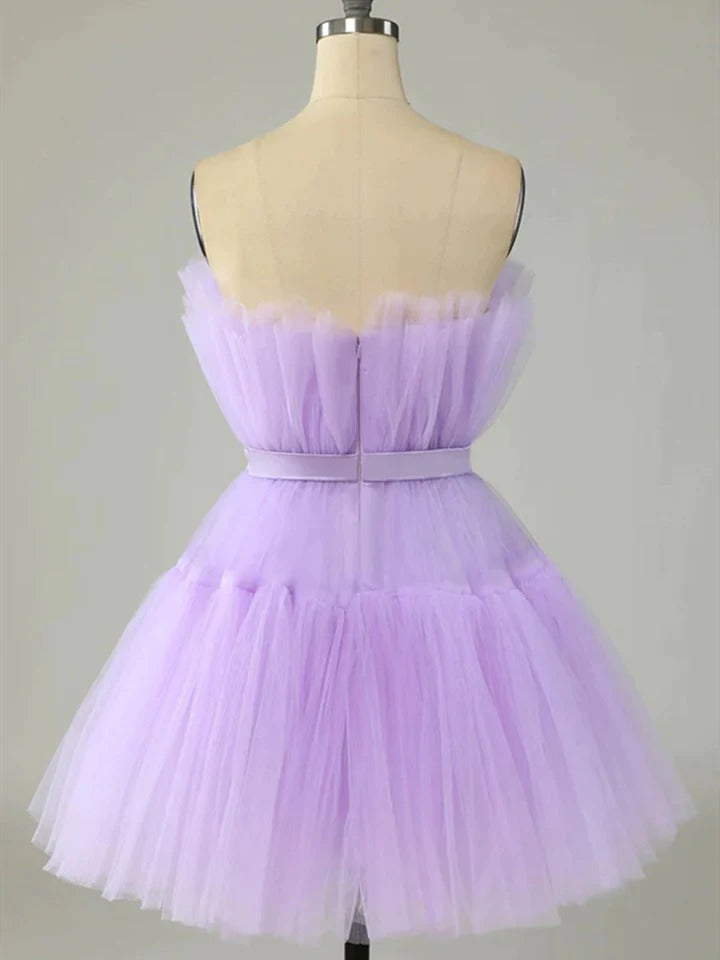 Purple tulle short prom dress purple formal dress,BD22219