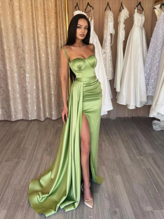 Simple green satin mermaid long prom dress green formal evening dress,BD22234