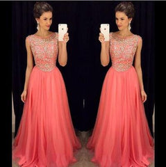 Long prom Dress,Coral prom Dress,Beaded Prom Dress,Charming prom dresses,evening dress,BD083