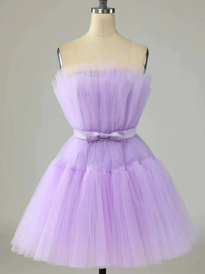 Purple tulle short prom dress purple formal dress,BD22219