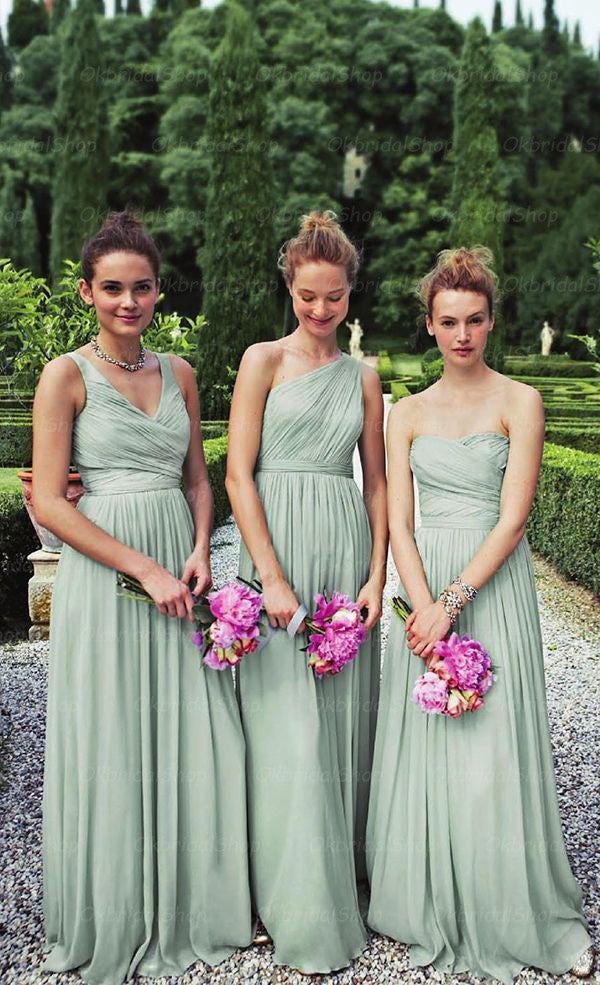 Dusty Green bridesmaid dress,Long bridesmaid dress,Mismatched bridesmaid dress,Chiffon bridesmaid dress,BD400