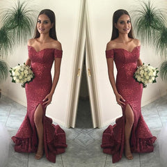 Sequin prom Dress,Charming Prom Dresses,Red prom Dress,Off shoulder prom dress,Evening dress,BD060