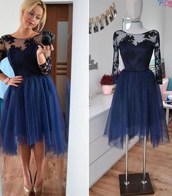 Charming Homecoming Dress,Appliques Homecoming Dress,Long-Sleeves Graduation Dress,Short Prom Dresses,PD455832