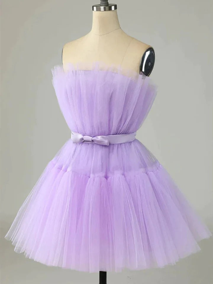 Purple tulle short prom dress purple formal dress,BD22219