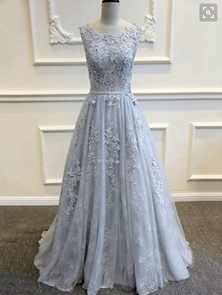 Gray Evening Dress,Lace Applique Prom Dress,Charming prom dress,long prom dress,New arrive evening gown, BD2601