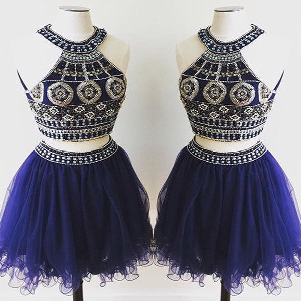 short Homecoming dress,royal blue prom Dress,charming Prom Dresses,two pieces prom dress,BD400