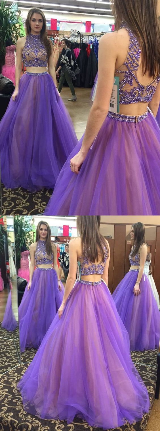 two piece prom dresses,prom ideas, prom collection, purple prom, evening dresses, formal dresses,PD45870