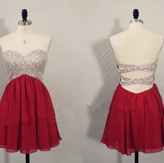 Red Homecoming dress,Short prom Dress,Backless Prom Dresses,Party dress for girls,cocktail dress,BD305