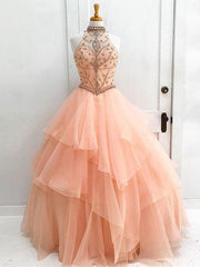 Ball Gown Halter High Neck Beaded Bodice Organza Quinceanera Dresses,BD455855